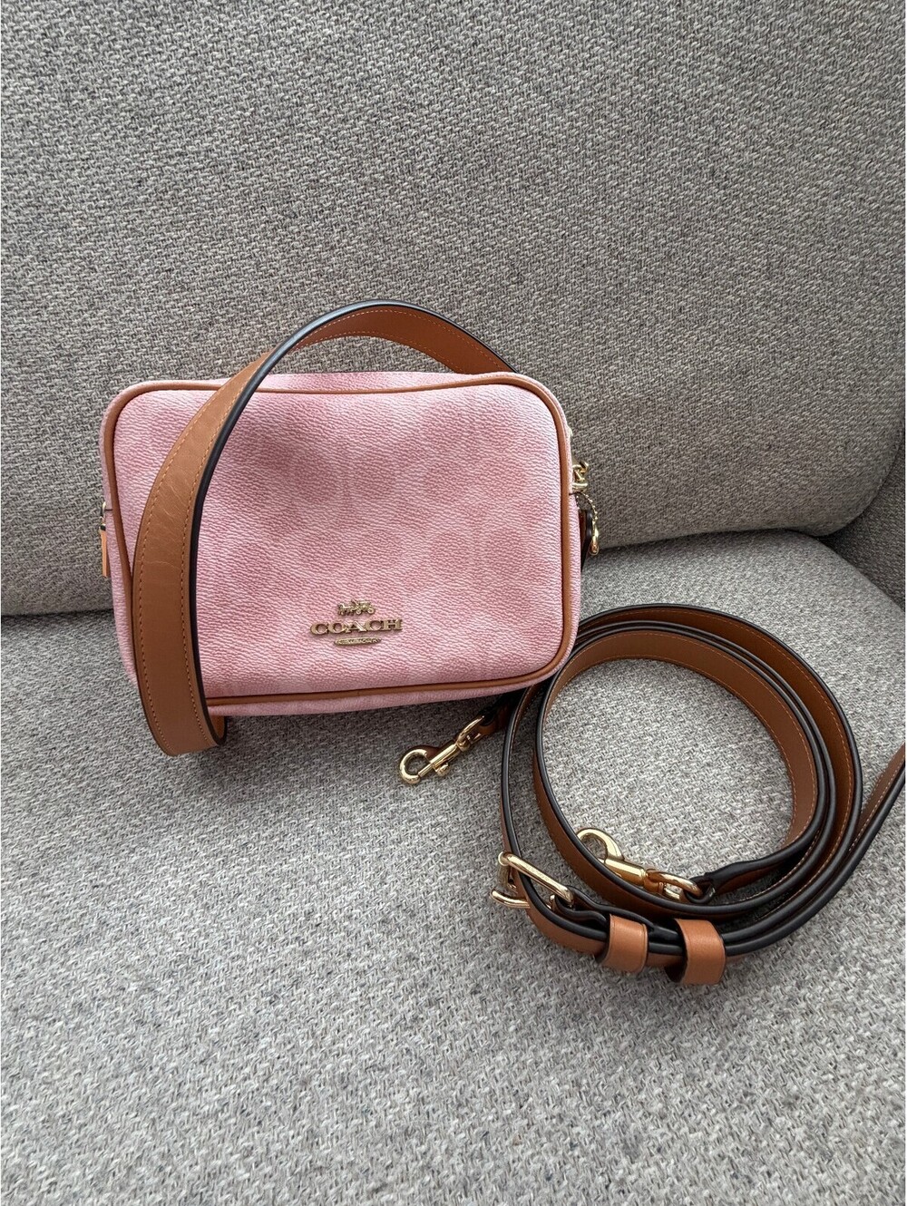 Coach Mini Carey Crossbody Bag Powder Pink Signature Canvas CEK74